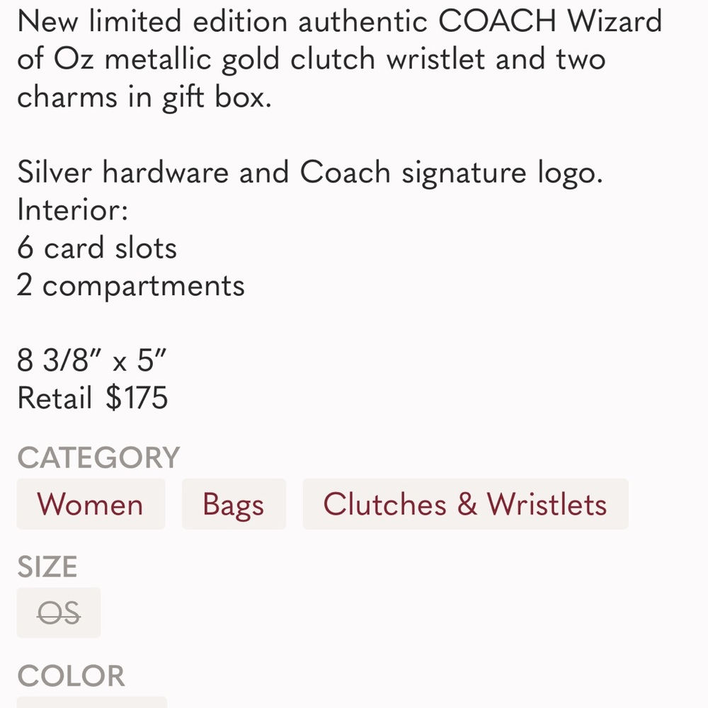 #14 Coach Metallic Gold Wizard of Oz Set - Picture 7 of 7